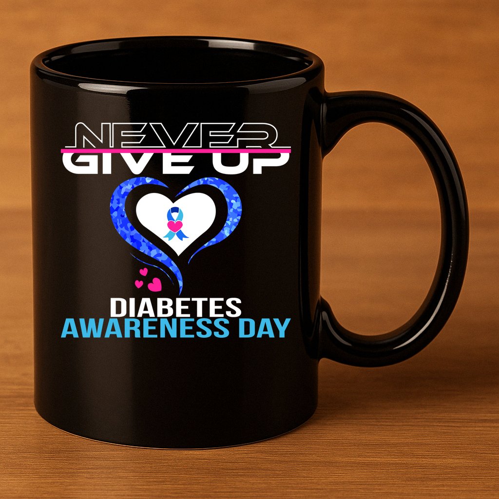 Never Give Up Diabetes Awareness Day 11oz C Handle Ceramic Mug