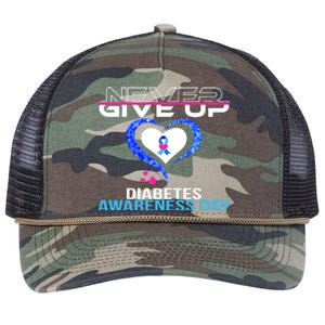 Never Give Up Diabetes Awareness Day Retro Rope Trucker Hat Cap