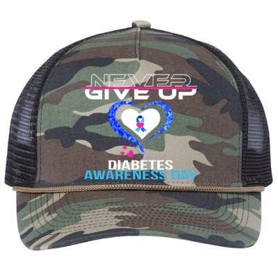 Never Give Up Diabetes Awareness Day Retro Rope Trucker Hat Cap