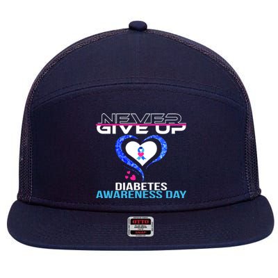 Never Give Up Diabetes Awareness Day 7 Panel Mesh Trucker Snapback Hat