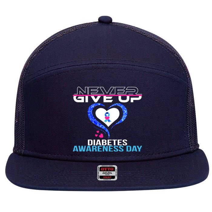 Never Give Up Diabetes Awareness Day 7 Panel Mesh Trucker Snapback Hat