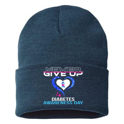 Never Give Up Diabetes Awareness Day Sustainable Knit Beanie