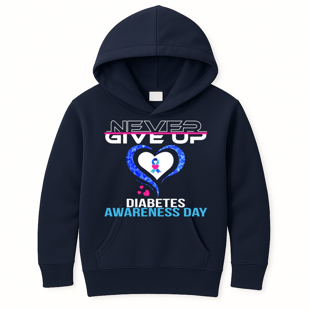 Never Give Up Diabetes Awareness Day Kids Hoodie