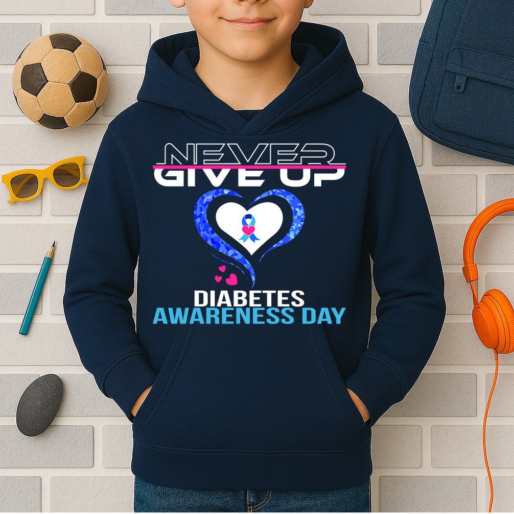 Never Give Up Diabetes Awareness Day Kids Hoodie