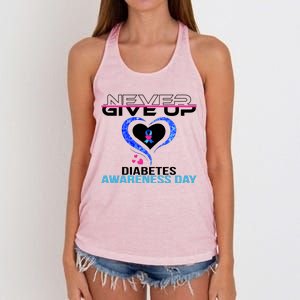 Never Give Up Diabetes Awareness Day Women's Knotted Racerback Tank