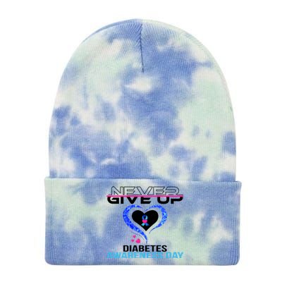 Never Give Up Diabetes Awareness Day Tie Dye 12in Knit Beanie