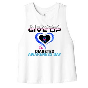 Never Give Up Diabetes Awareness Day Women's Racerback Cropped Tank