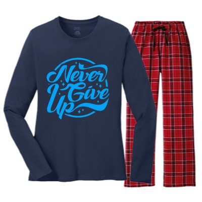 Never Give Up Women's Long Sleeve Flannel Pajama Set 