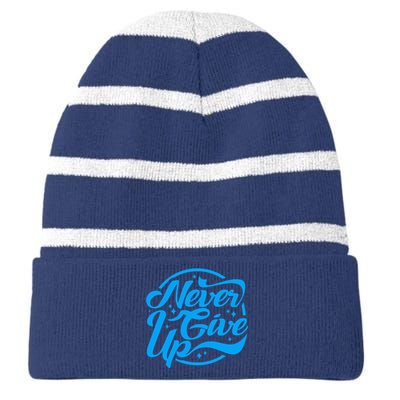 Never Give Up Striped Beanie with Solid Band