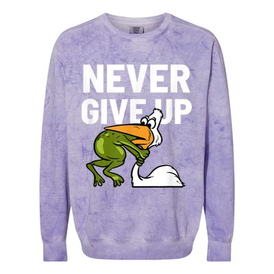 Never Give Up Frog Bird Choking Funny Motivation Colorblast Crewneck Sweatshirt