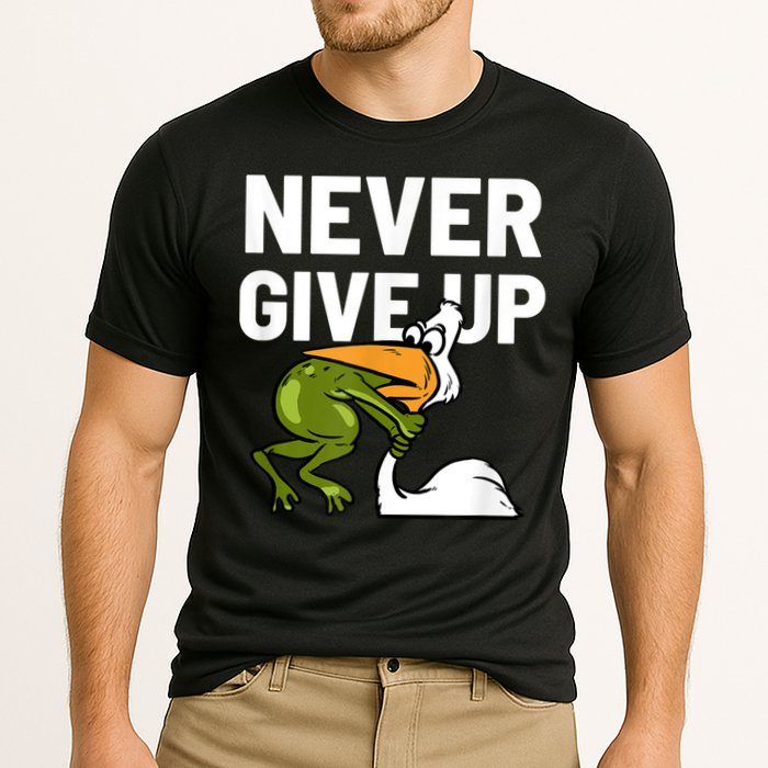Never Give Up Frog Bird Choking Funny Motivation Performance Shirt