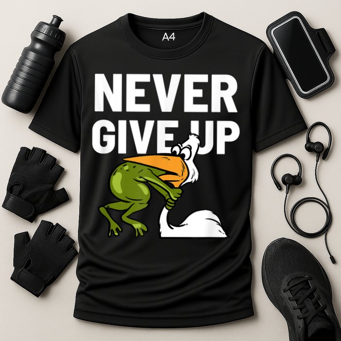 Never Give Up Frog Bird Choking Funny Motivation Performance Shirt