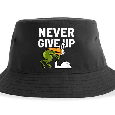 Never Give Up Frog Bird Choking Funny Motivation Sustainable Bucket Hat