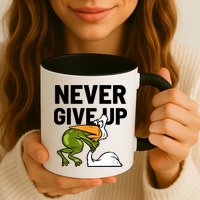Never Give Up Frog Bird Choking Funny Motivation Mug