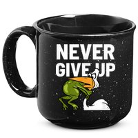 Never Give Up Frog Bird Choking Funny Motivation 15oz Campfire Ceramic Mug