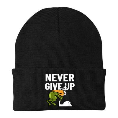 Never Give Up Frog Bird Choking Funny Motivation Beanie