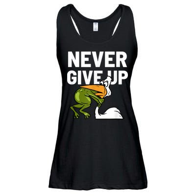 Never Give Up Frog Bird Choking Funny Motivation Ladies Essential Flowy Tank
