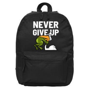 Never Give Up Frog Bird Choking Funny Motivation 16 in Basic Backpack