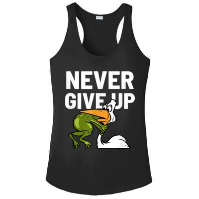 Never Give Up Frog Bird Choking Funny Motivation Ladies PosiCharge Competitor Racerback Tank