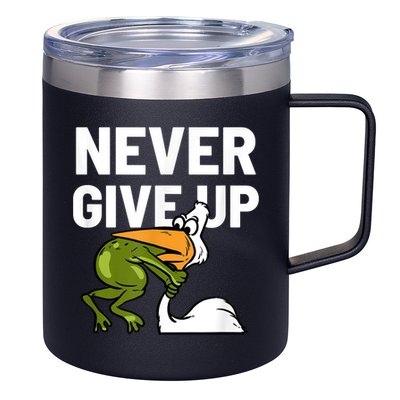 Never Give Up Frog Bird Choking Funny Motivation 12oz Stainless Steel Coffee Mug