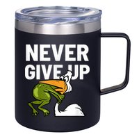 Never Give Up Frog Bird Choking Funny Motivation 12oz Stainless Steel Coffee Mug