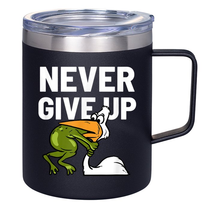 Never Give Up Frog Bird Choking Funny Motivation 12oz Stainless Steel Coffee Mug