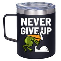 Never Give Up Frog Bird Choking Funny Motivation 12oz Stainless Steel Coffee Mug