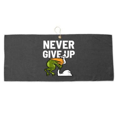 Never Give Up Frog Bird Choking Funny Motivation Large Microfiber Waffle Golf Towel