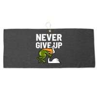 Never Give Up Frog Bird Choking Funny Motivation Large Microfiber Waffle Golf Towel
