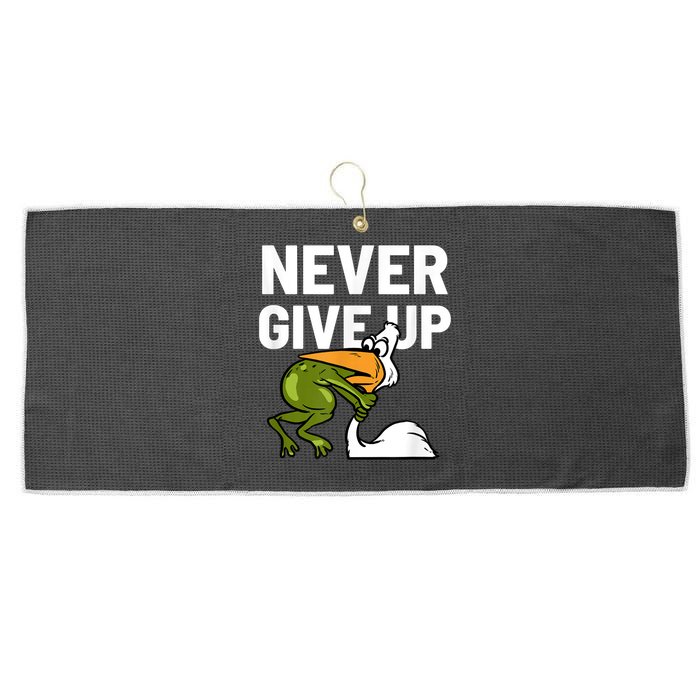 Never Give Up Frog Bird Choking Funny Motivation Large Microfiber Waffle Golf Towel