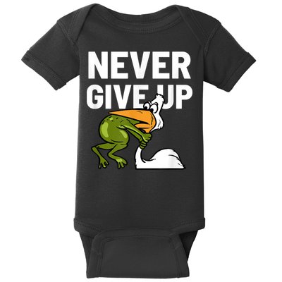 Never Give Up Frog Bird Choking Funny Motivation Baby Bodysuit