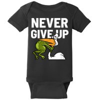 Never Give Up Frog Bird Choking Funny Motivation Baby Bodysuit