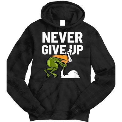 Never Give Up Frog Bird Choking Funny Motivation Tie Dye Hoodie