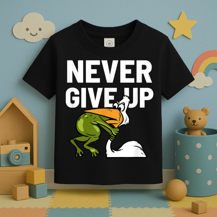 Never Give Up Frog Bird Choking Funny Motivation Toddler T-Shirt