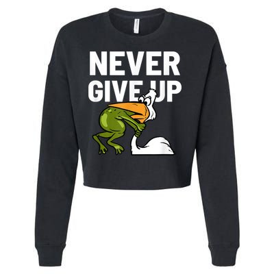 Never Give Up Frog Bird Choking Funny Motivation Cropped Pullover Crew