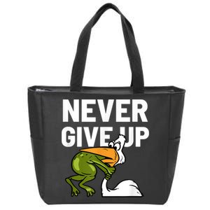 Never Give Up Frog Bird Choking Funny Motivation Zip Tote Bag