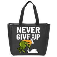 Never Give Up Frog Bird Choking Funny Motivation Zip Tote Bag