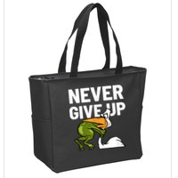 Never Give Up Frog Bird Choking Funny Motivation Zip Tote Bag