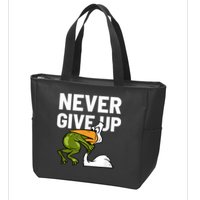 Never Give Up Frog Bird Choking Funny Motivation Zip Tote Bag