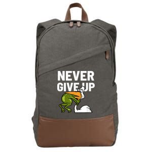 Never Give Up Frog Bird Choking Funny Motivation Cotton Canvas Backpack