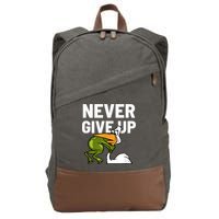 Never Give Up Frog Bird Choking Funny Motivation Cotton Canvas Backpack