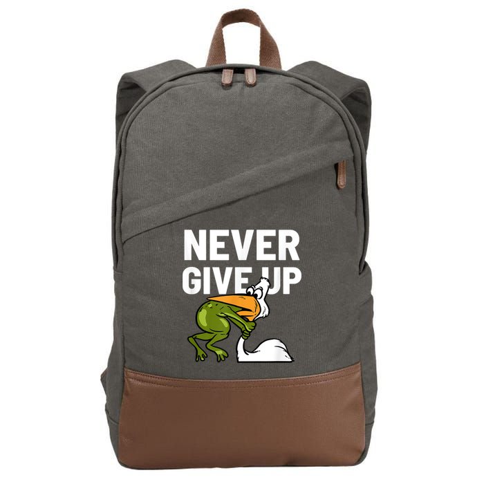 Never Give Up Frog Bird Choking Funny Motivation Cotton Canvas Backpack
