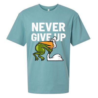 Never Give Up Frog Bird Choking Funny Motivation Sueded Cloud Jersey T-Shirt