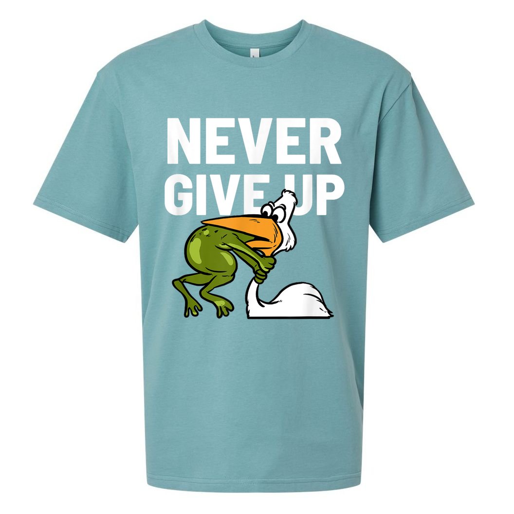 Never Give Up Frog Bird Choking Funny Motivation Sueded Cloud Jersey T-Shirt