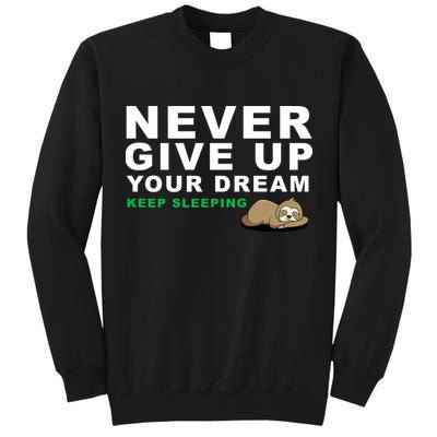 Never Give Up Your Dream Keep Sleeping Funny Sloth Tall Sweatshirt