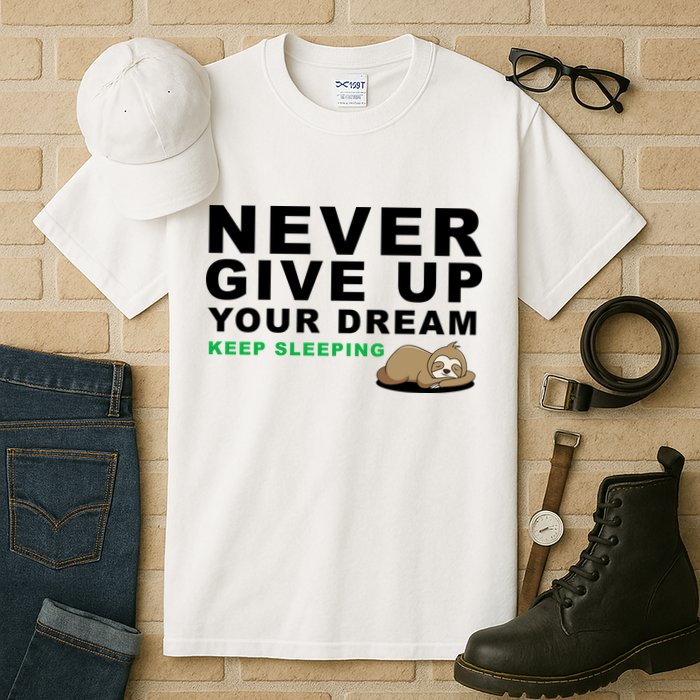 Never Give Up Your Dream Keep Sleeping Funny Sloth Tall T-Shirt