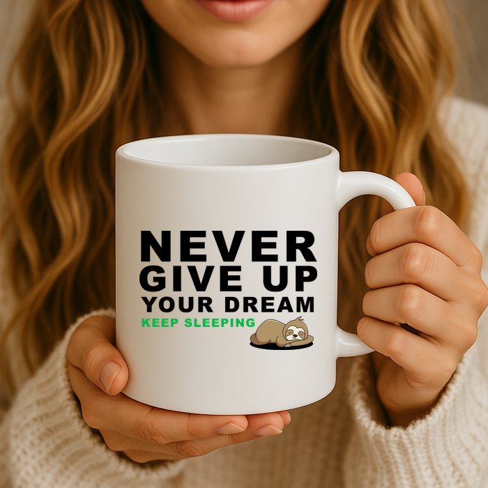 Never Give Up Your Dream Keep Sleeping Funny Sloth Mug