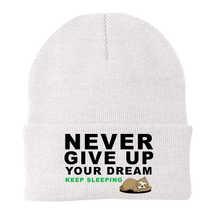 Never Give Up Your Dream Keep Sleeping Funny Sloth Beanie