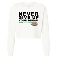 Never Give Up Your Dream Keep Sleeping Funny Sloth Cropped Pullover Crew