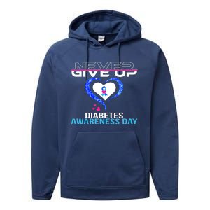 Never Give Up Diabetes Awareness Day Performance Fleece Hoodie